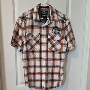 Harley-Davidson Official White and Orange Plaid Shirt